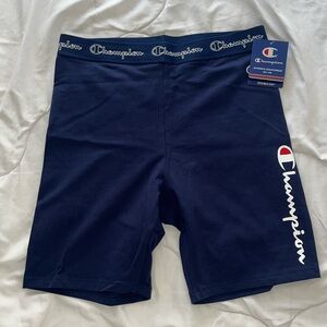 Champion Navy Athletic Bike Shorts with Side Logo - Size L 🔵